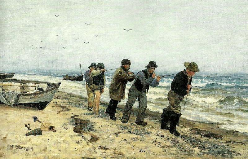 fritz thaulow hjemvendende fiskere oil painting image